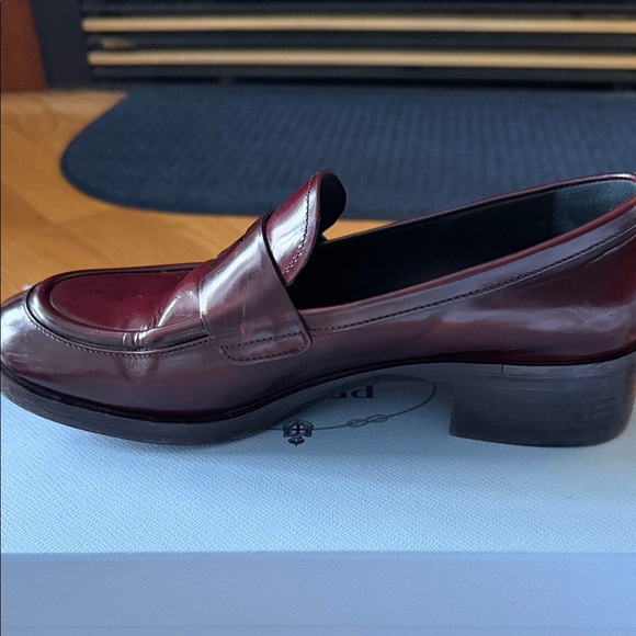 Prada Women's Burgundy Leather Loafers - Picture 9 of 11